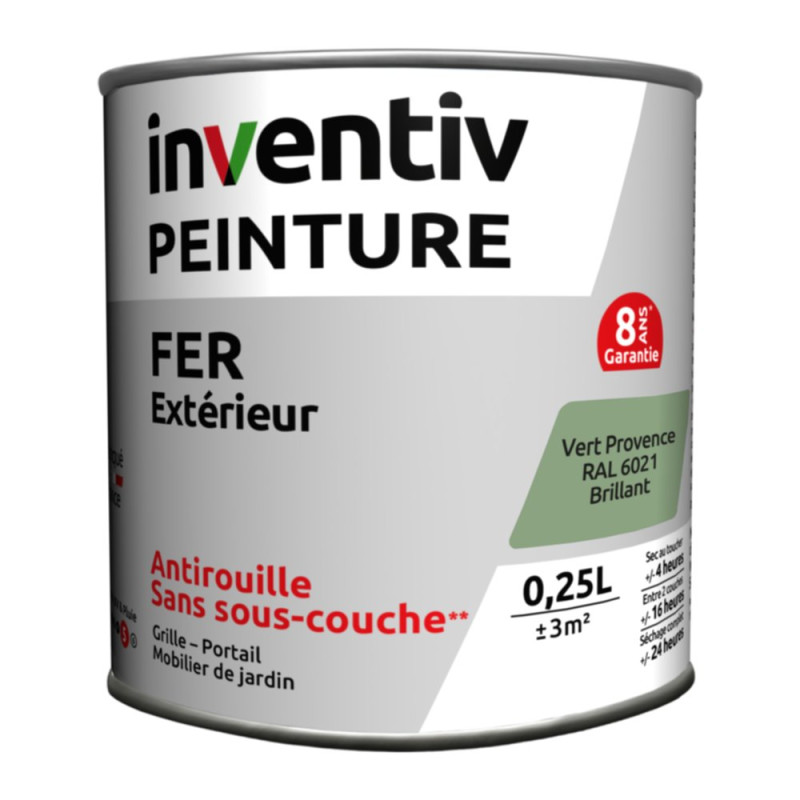 Peinture extérieure Fer 8 ans vert Provence brillant 0,25 L INVENTIV