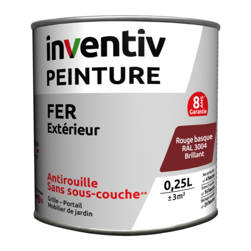 Peinture extérieure Fer 8 ans rouge basque brillant 0,25 L INVENTIV