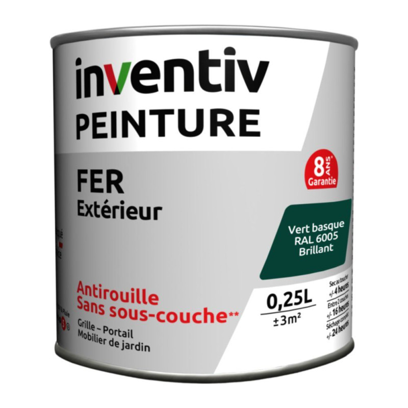 Peinture extérieure Fer 8 ans vert basque brillant 0,25 L INVENTIV