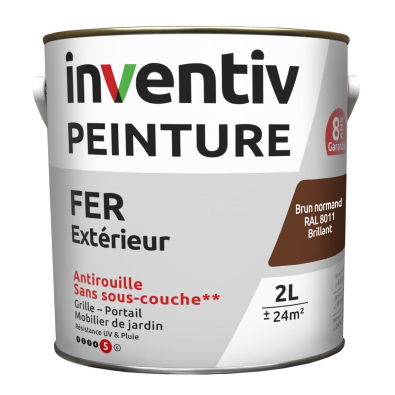 Peinture extérieure Fer 8 ans brun normand brillant 2 L INVENTIV