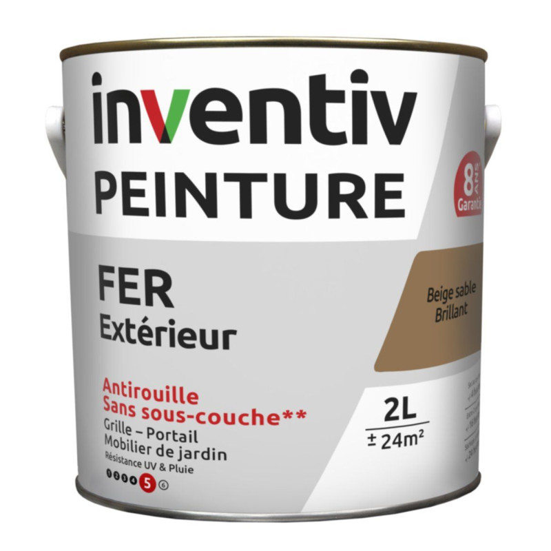 Peinture extérieure Fer 8 ans beige sable brillant 2 L INVENTIV