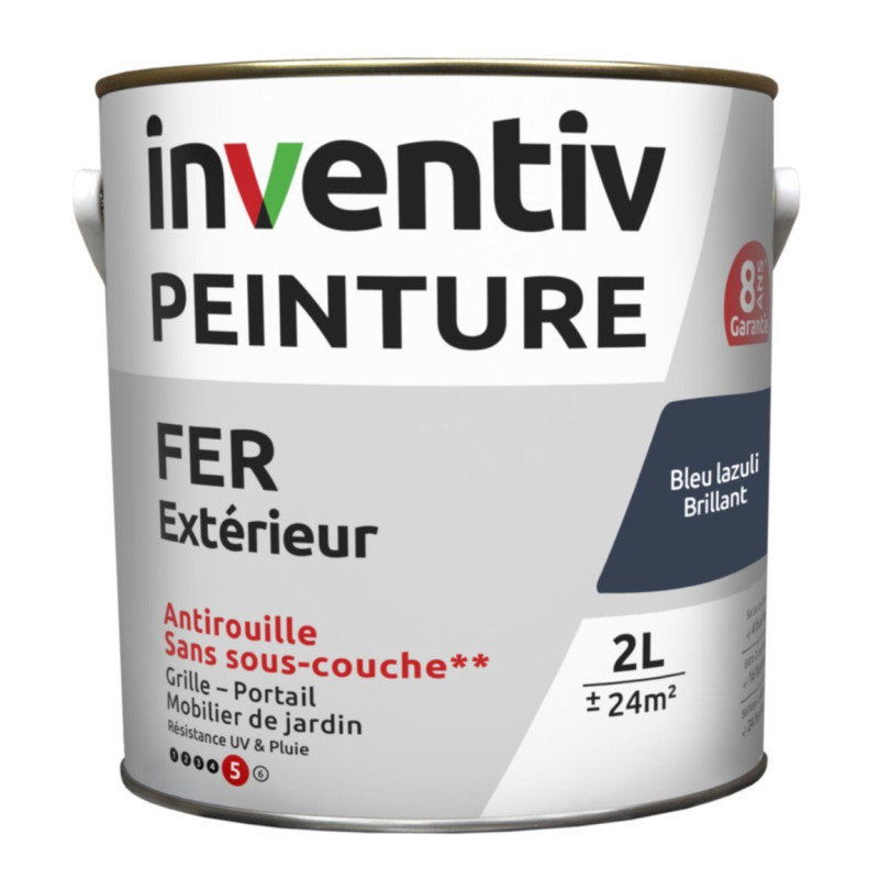 Peinture extérieure Fer 8 ans bleu foncé brillant 2 L INVENTIV