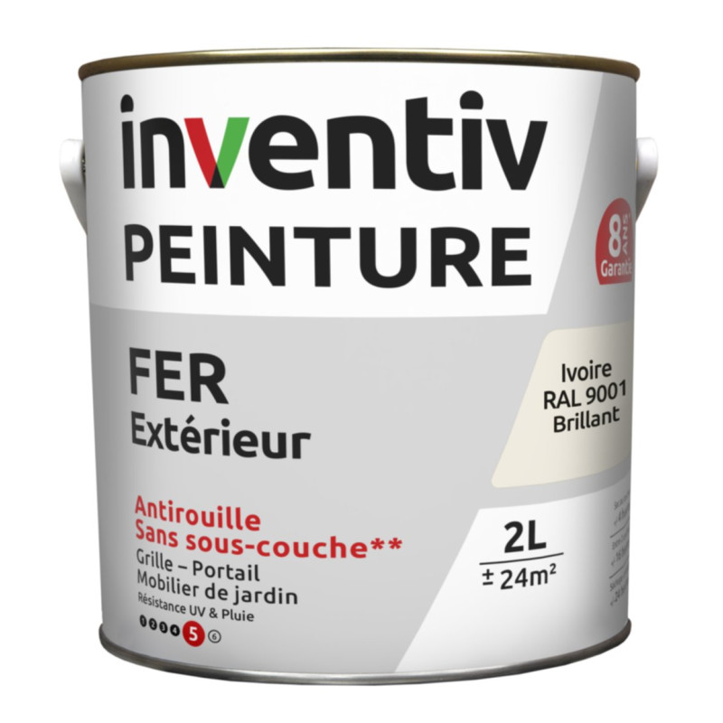 Peinture extérieure Fer 8 ans ivoire brillant 2 L INVENTIV