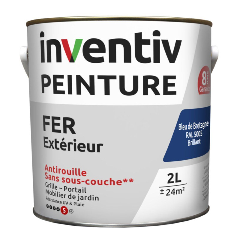 Peinture extérieure Fer 8 ans bleu de Bretagne brillant 2 L INVENTIV