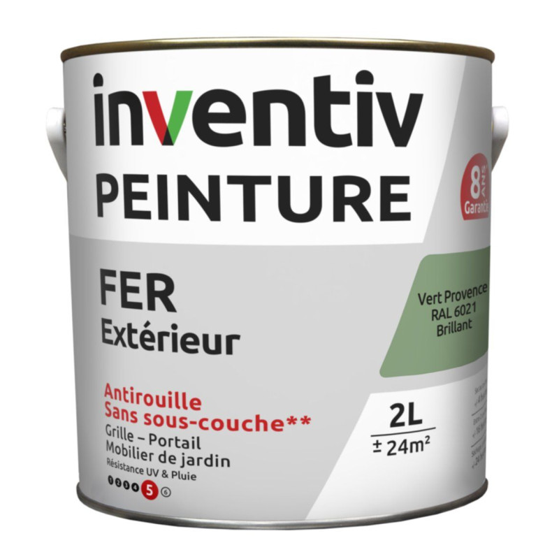 Peinture extérieure Fer 8 ans vert Provence brillant 2 L INVENTIV