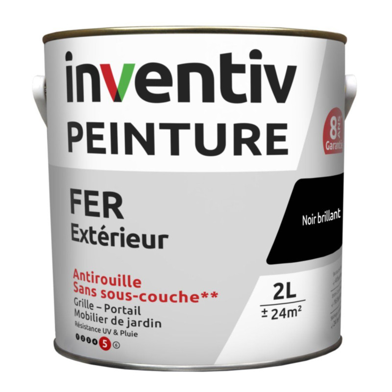 Peinture extérieure Fer 8 ans noir brillant 2 L INVENTIV