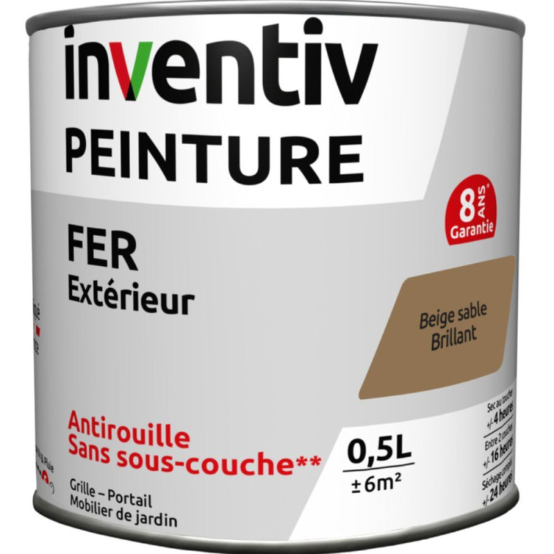 Peinture extérieure Fer 8 ans beige sable brillant 0,5 L INVENTIV