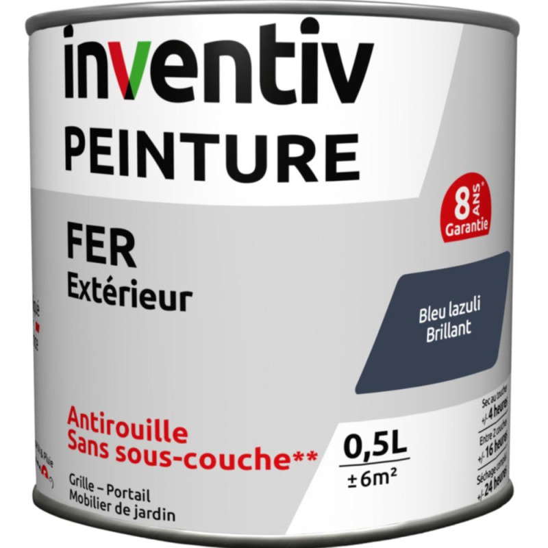 Peinture extérieure Fer 8 ans bleu foncé brillant 0,5 L INVENTIV