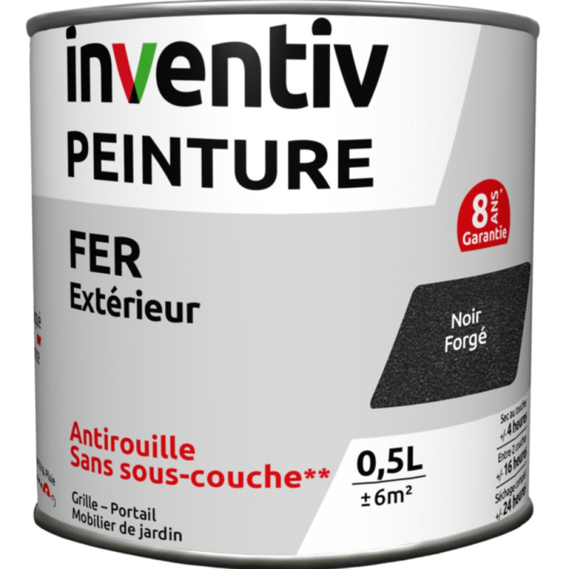 Peinture extérieure Fer 8 ans noir forgé brillant 0,5 L INVENTIV