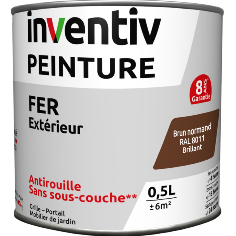 Peinture extérieure Fer 8 ans brun normand brillant 0,5 L INVENTIV