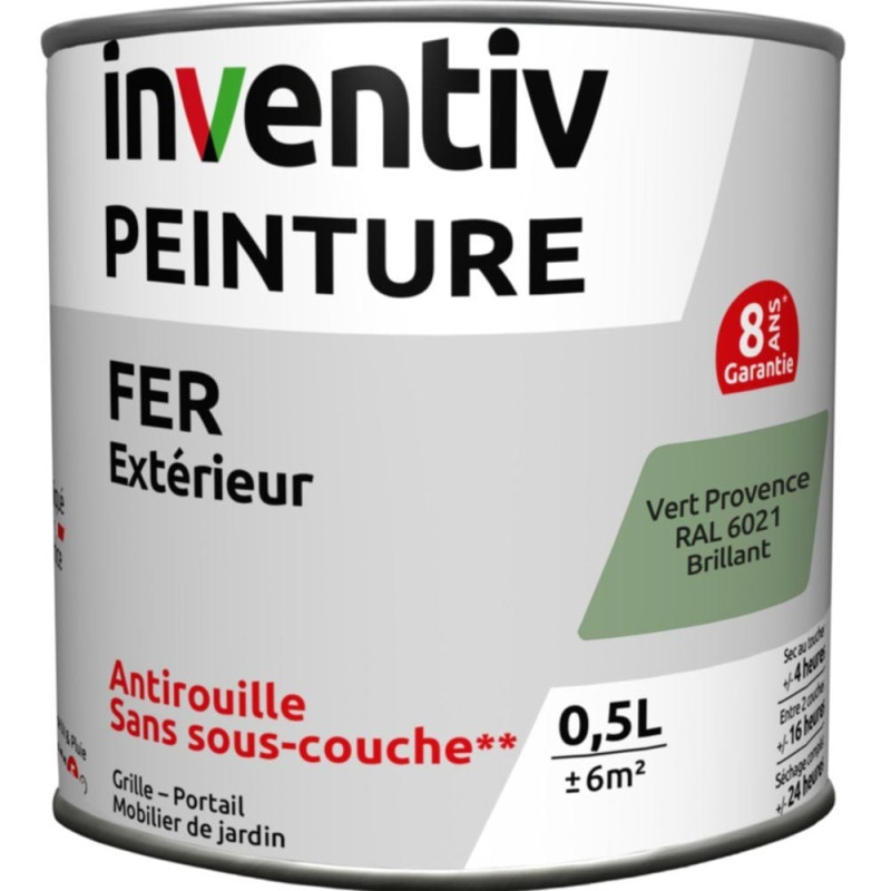 Peinture extérieure Fer 8 ans vert Provence brillant 0,5 L INVENTIV