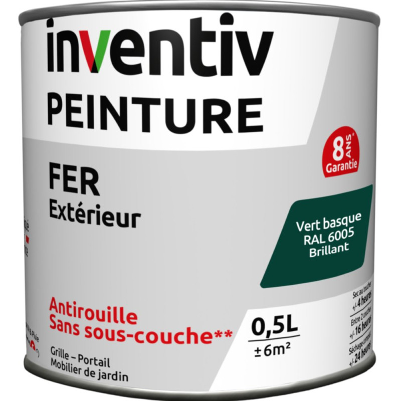 Peinture extérieure Fer 8 ans vert basque brillant 0,5 L INVENTIV