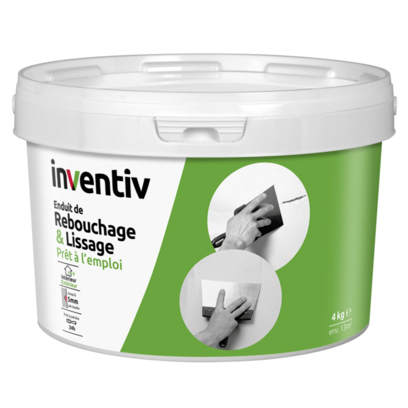 Enduit de rebouchage et lissage pâte 4 kg INVENTIV