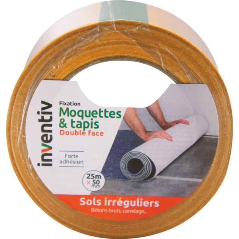 Ruban adhésif double face Moquettes et Tapis sols irréguliers 50 mm x 25 m INVENTIV