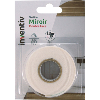 Ruban adhésif double face Miroir 19 mm x 1,5 m INVENTIV