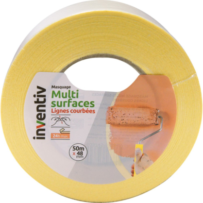 Ruban de masquage Multi surfaces lignes courbées 48 mm x 50 m INVENTIV