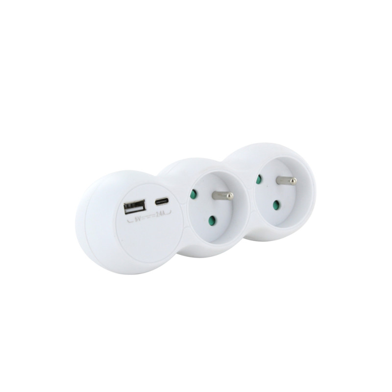 Domino 2 X 16 A et USB-A USB-C blanc CHACON