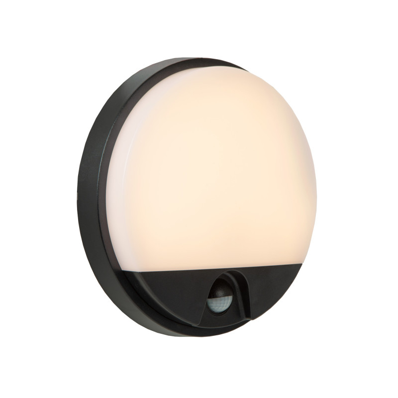 Applique extérieure LED Hups noire ronde avec détecteur de mouvement 10 W LUCIDE