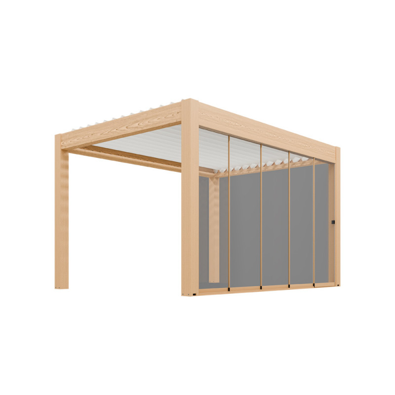 Paroi coulissante vitrée pour pergola Bioclimatique Capri chêne 3 x 2