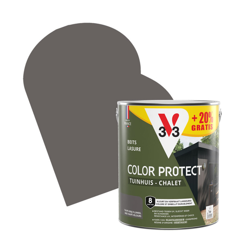 Lasure pour chalet Color Protect gris taupé 2,5 L + 0,5 L gratuit V33