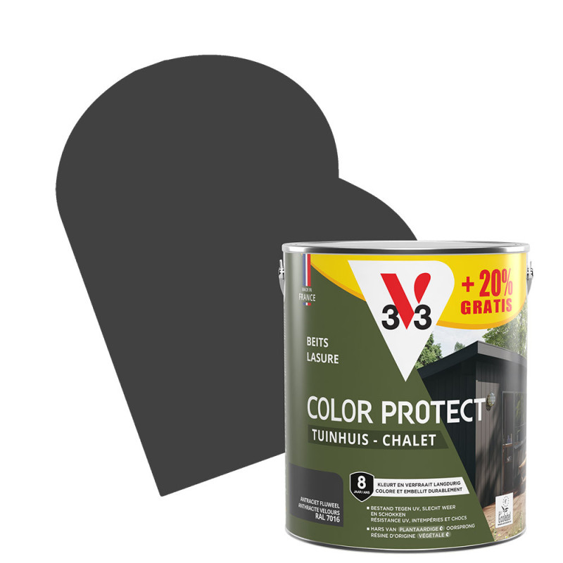 Lasure pour chalet Color Protect anthracite 2,5 L + 0,5 L gratuit V33