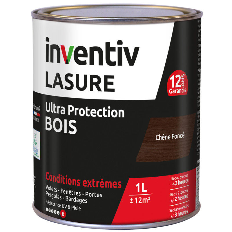 Lasure pour bois Ultra Protection chêne foncé 1 L INVENTIV