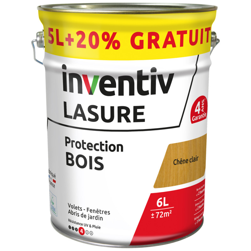 Lasure pour bois Protection chêne clair 5 L + 1 L gratuit INVENTIV