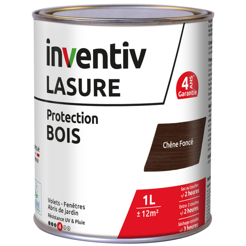 Lasure pour bois Protection chêne foncé 1 L INVENTIV