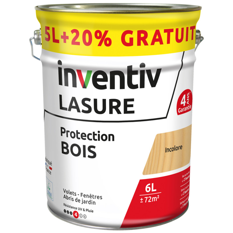 Lasure pour bois Protection incolore 5 L + 1 L gratuit INVENTIV