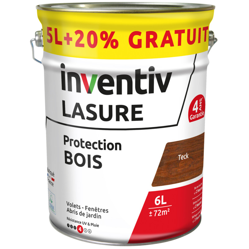 Lasure pour bois Protection teck 5 L + 1 L gratuit INVENTIV