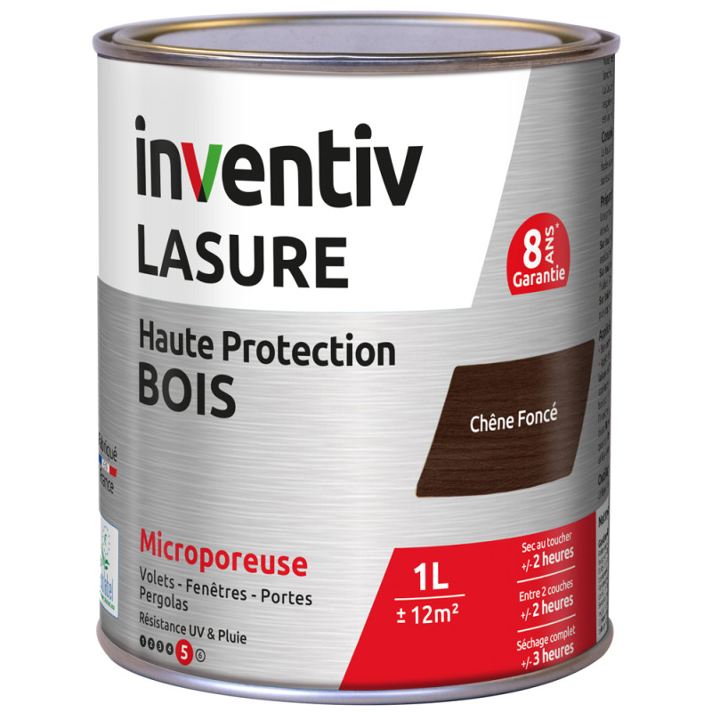 Lasure pour bois Haute Protection chêne foncé 1 L INVENTIV