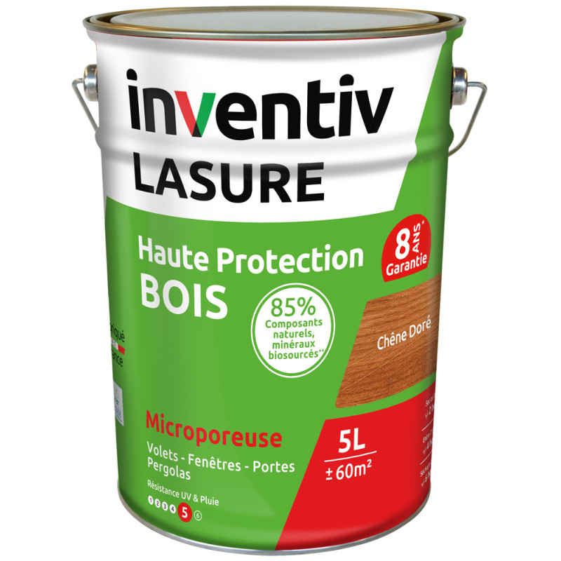 Lasure pour bois Haute Protection Bio chêne doré 5 L INVENTIV