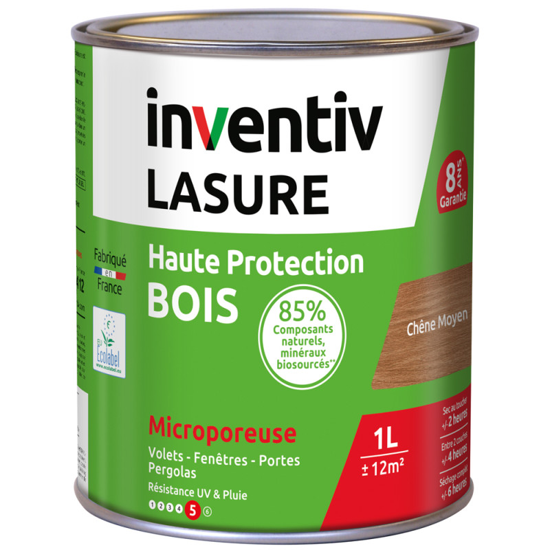 Lasure pour bois Haute Protection Bio chêne moyen 1 L INVENTIV