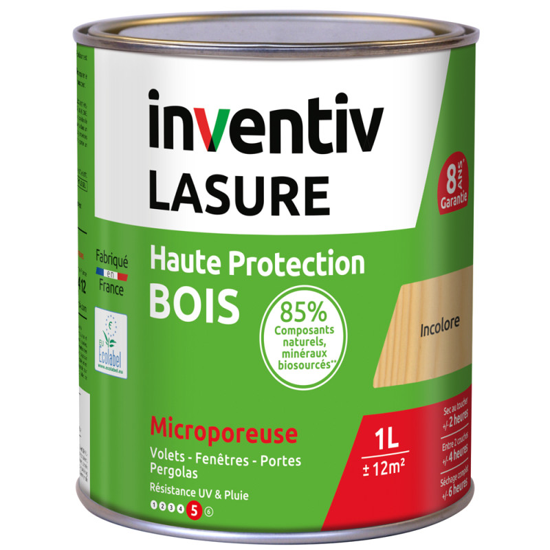 Lasure pour bois Haute Protection Bio incolore 1 L INVENTIV