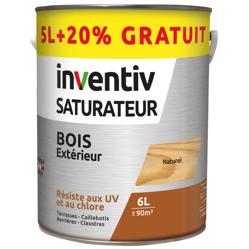 Saturateur pour bois extérieur incolore 5 L + 1 L gratuit INVENTIV