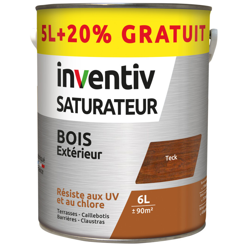 Saturateur pour bois extérieur teck 5 L + 1 L gratuit INVENTIV