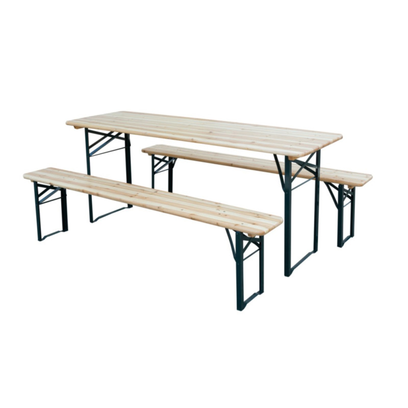 Ensemble de jardin Brasseur : 1 table et 2 bancs