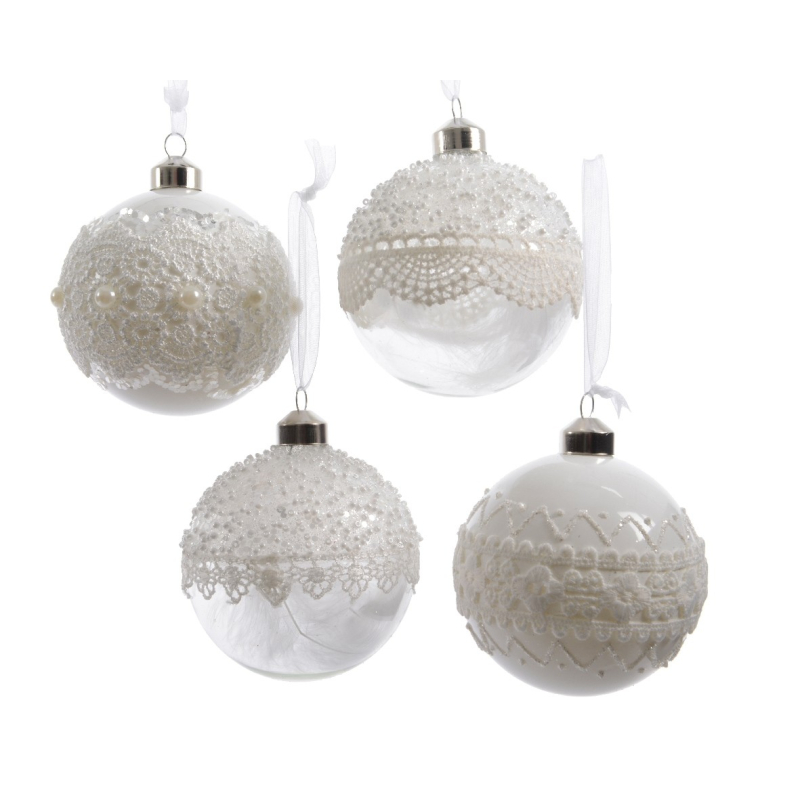 Boule de Noël blanche avec dentelle DECORIS