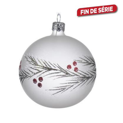 Boule de Noël en verre avec dessin baie et houx 6 pièces DECORIS