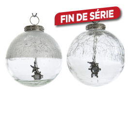 Boule de Noël en verre craquelée avec dessin DECORIS