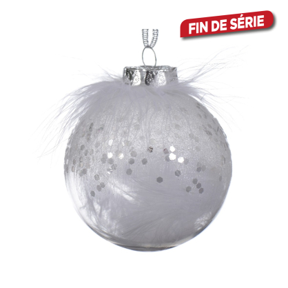 Boule de Noël en plastique transparente avec plume Ø 8 cm DECORIS