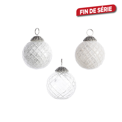 Boule de Noël en verre effet diamant vieilli Ø 7,5 cm DECORIS