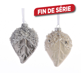 Boule de Noël feuille argent et blanc DECORIS