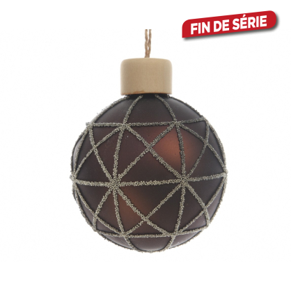 Boule de Noël en verre dessin graphique en perle 2 pièces DECORIS