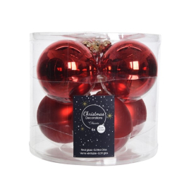 Boule de Noël en verre rouge Ø 8 cm 6 pièces DECORIS