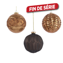 Boule de Noël en verre en relief brun Ø 10 cm DECORIS