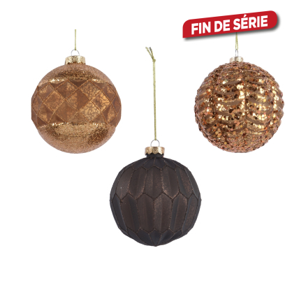 Boule de Noël en verre en relief brun Ø 10 cm DECORIS