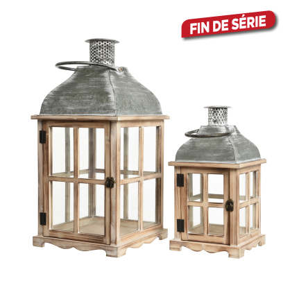 Set de 2 lanternes brunes en bois DECORIS