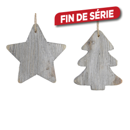 Suspension de Noël en bois blanchi DECORIS