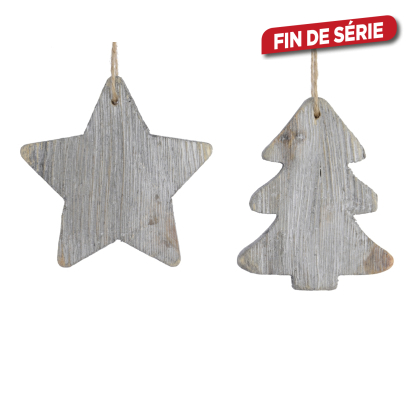 Suspension de Noël en bois blanchi DECORIS